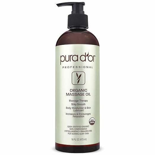 PURA D'OR 16 Oz ORGANIC Massage Therapy Oil USDA Certified Almond, Lavender Oils by PURADOR