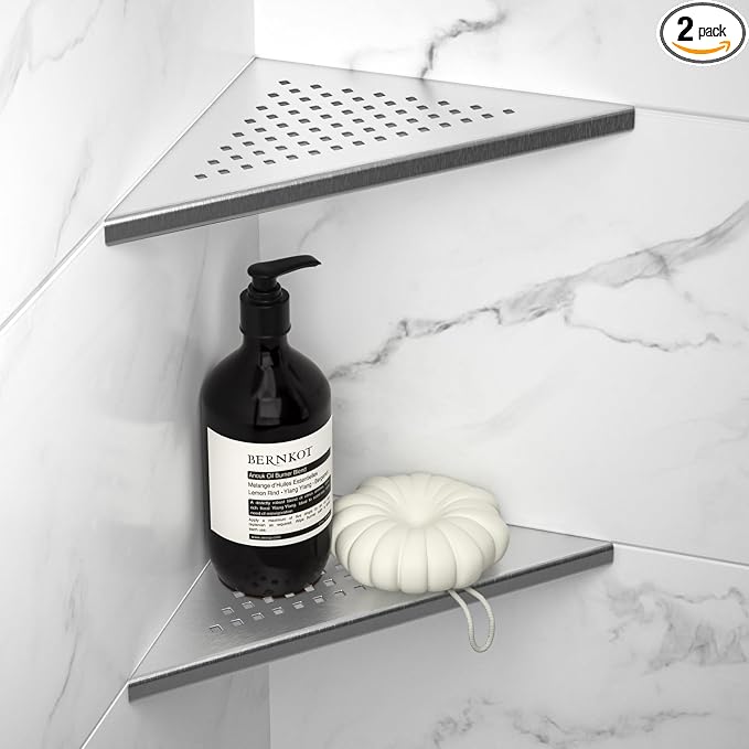 8'' Corner Shower Shelf 2 Pack, 304 Stainless Steel Grout in Shelves by Bernkot