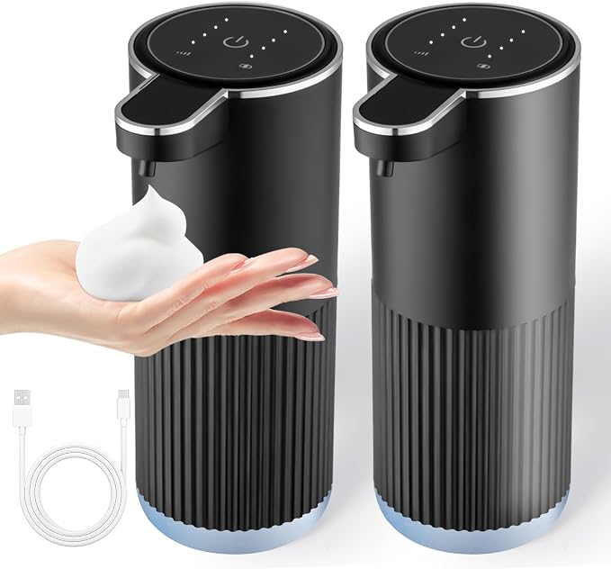 2 Pack Automatic Soap Dispenser Touchless, Rechargeable Foaming Hand Soap by XINKORA