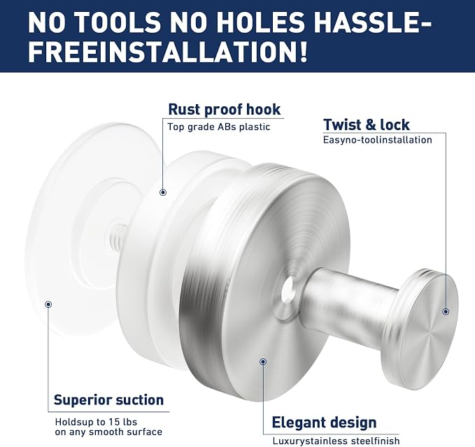 Suction Cup Hooks for Shower, Removable Suction Hooks for Bathroom Shower Wall - Image 3