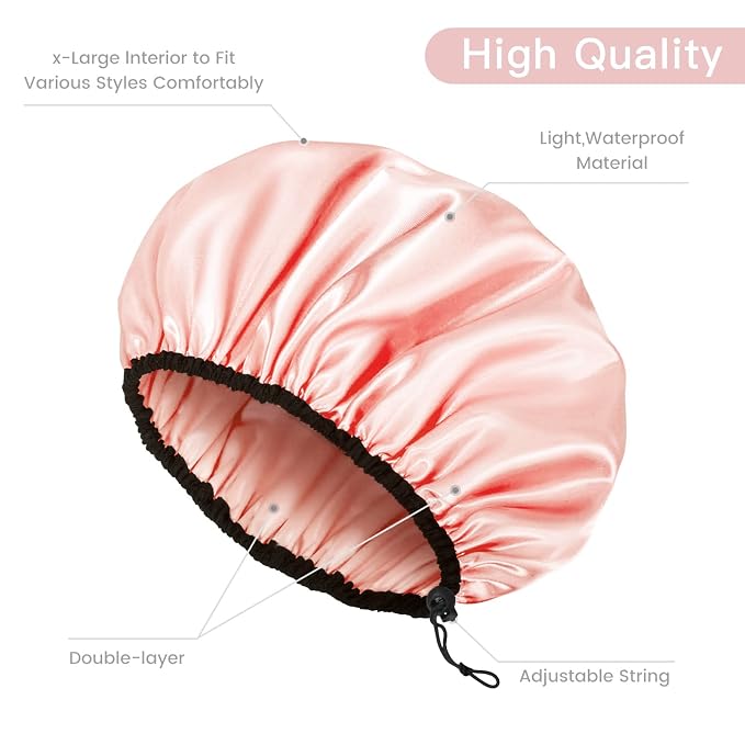 Auban Shower Cap for Women, Adjustable Reusable, Extra Large, Double-Layer - Image 5