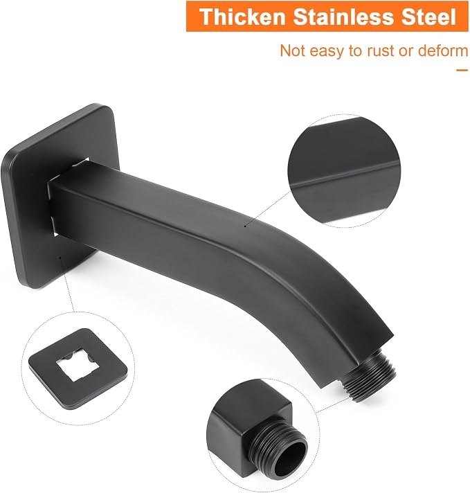 HarJue Shower Arm with Flange and Teflon Tape, Wall Mounted Square Shower Pipe - Image 3