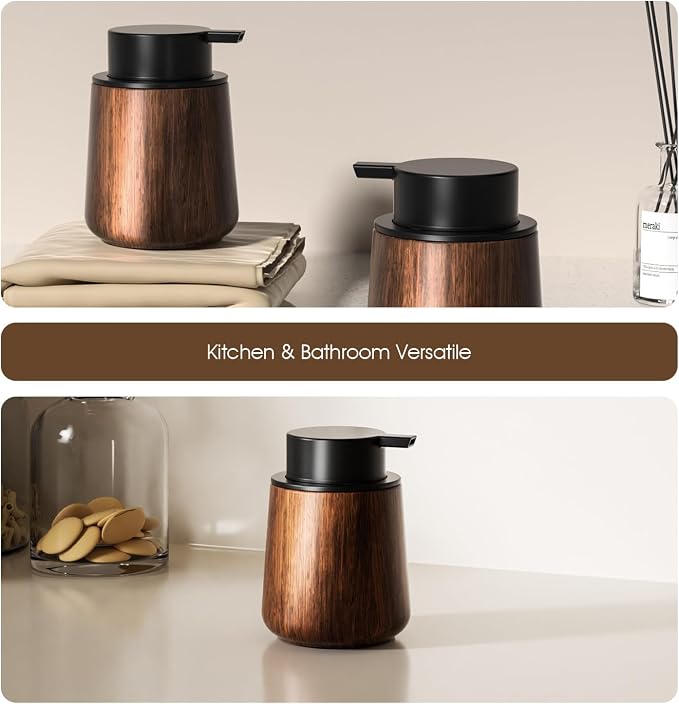 18 Oz Walnut Color Foaming Hand Soap Dispenser, Refillable Modern Home Decor - Image 5
