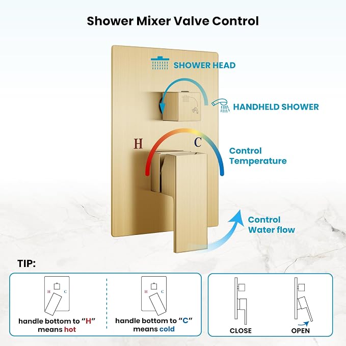 gotonovo Rainfall Bathroom Shower System Rain Shower Head and Handle Set Wall - Image 6
