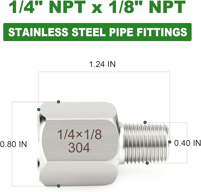 TAISHER 10PCS 304 Stainless Steel Pipe Fitting, New Reducer Adapter, 1/8" NPT - Image 2
