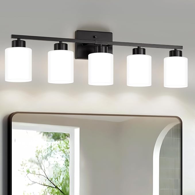 Black Bathroom Light Fixtures, 5-Light Modern Vanity Light Over Mirror by FonmYim