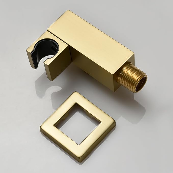 Hand Held Shower Head Combo Set Square Shower Wand Brushed Gold Solid Brass - Image 7