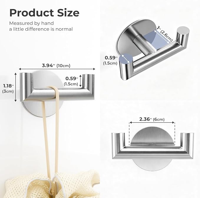 2 Pack Brushed Nickel Bathroom Hooks - Image 3