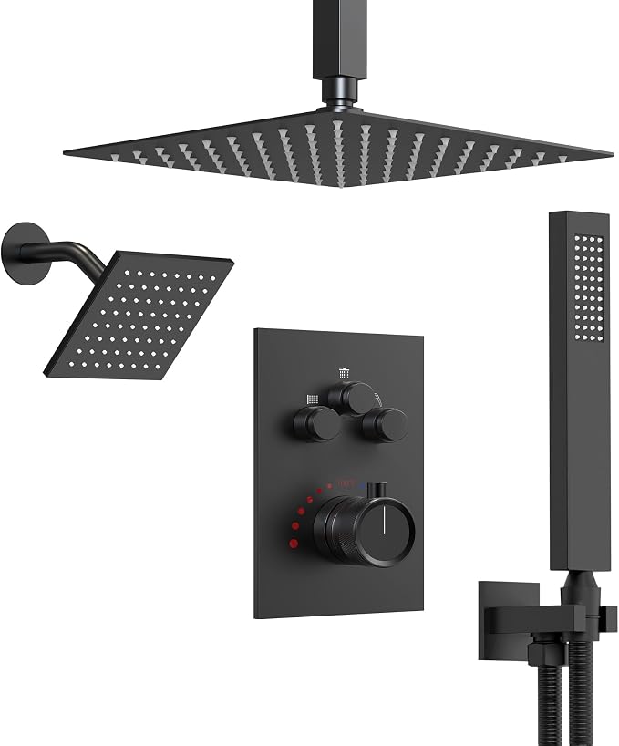 Ceiling Mount 12" High-Pressure Rainfall Shower Faucet, Dual Rainfall Shower by EVERSTEIN