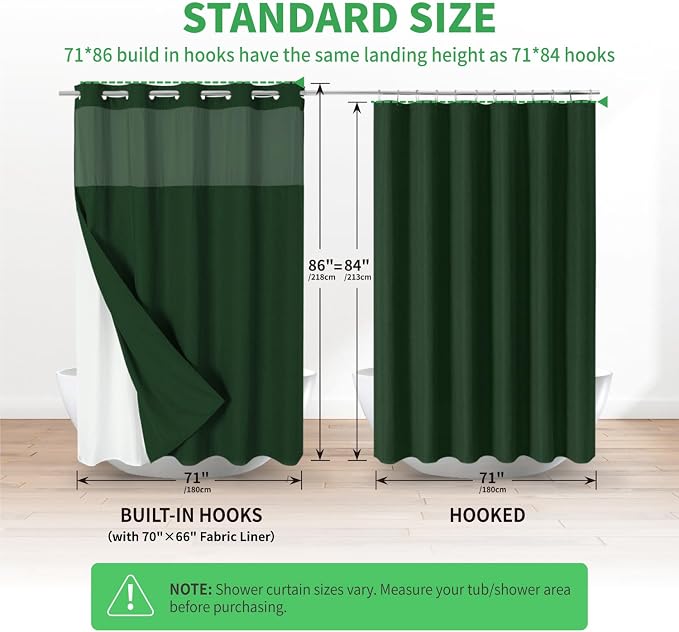 Extra Long No Hooks Needed Linen Textured Shower Curtain - Image 7