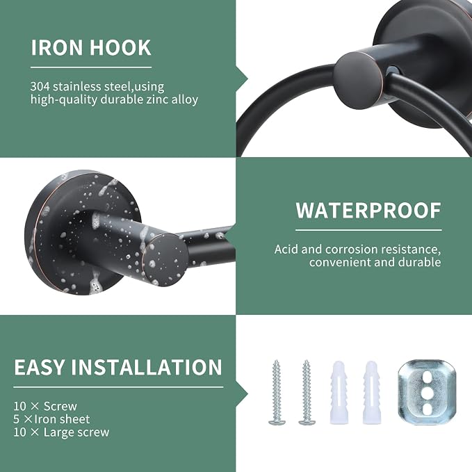 Oil Rubbed Bronze Bathroom Hardware Set 4 Piece Towel bar Adjustable Expandable - Image 7