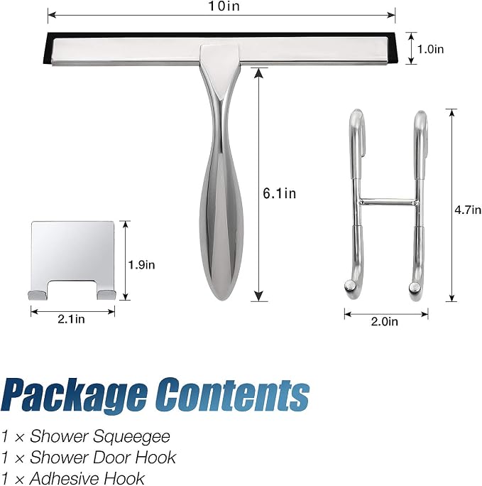Simtive 10-Inch Shower Squeegee Set, Includes Shower Door Hook and Adhesive Hook - Image 4