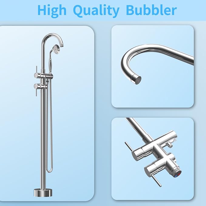 Freestanding Bathtub Faucet, Tub Filler Floor Mount Stand Bathtub Faucet Brass - Image 5
