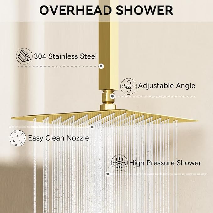 Brushed Gold Shower System, STARBATH Ceiling Mounted 10+6 Inch Rainfall Shower - Image 8