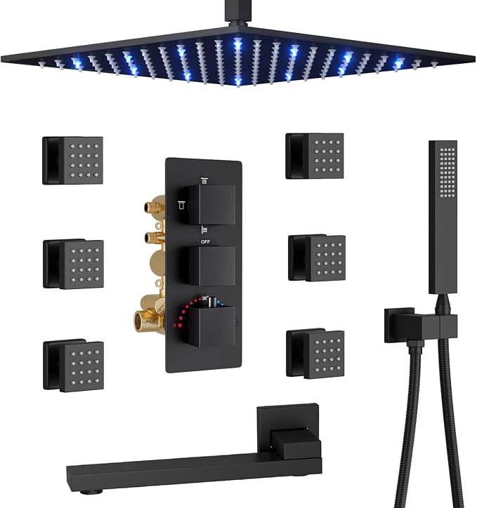 Thermostatic Shower System Matte Black Shower Faucet Set by KATAIS
