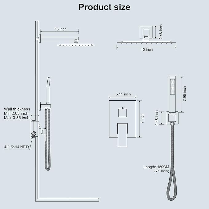 Black Shower Faucet Set, Rainfall Shower System - Image 7