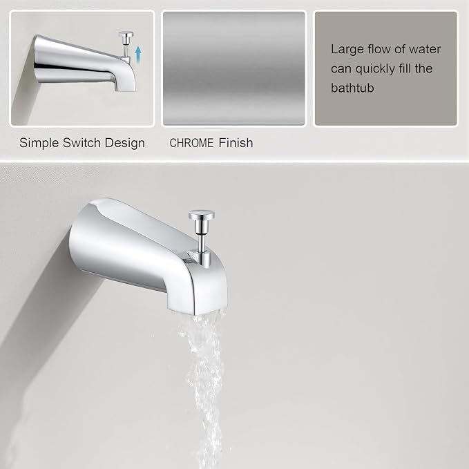 Tub Spout with Diverter, Slip On Bathtub Spout Fits 1/2'' Copper Tube, Bathroom - Image 3