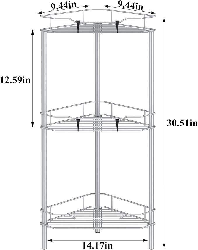 3 Tier Floor Standing Corner Shower Caddy Organizer Shelf - Image 7
