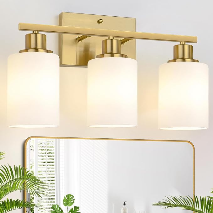 3-Light Bathroom Light Fixtures, Brushed Gold Vanity Light by Bathroomlightfixtures