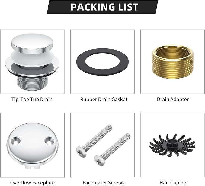 Tub Drain Replacement Kit, Metal Tip-Toe Bathtub Drains and Overflow Kit - Image 5