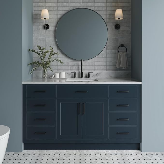 ARIEL Bathroom Vanity 61" Midnight Blue, Italian Carrara Marble Countertop & by Ariel