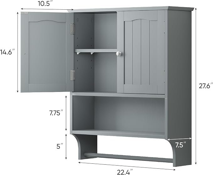 Smuxee Grey Bathroom Cabinet Wall Mounted - Image 3