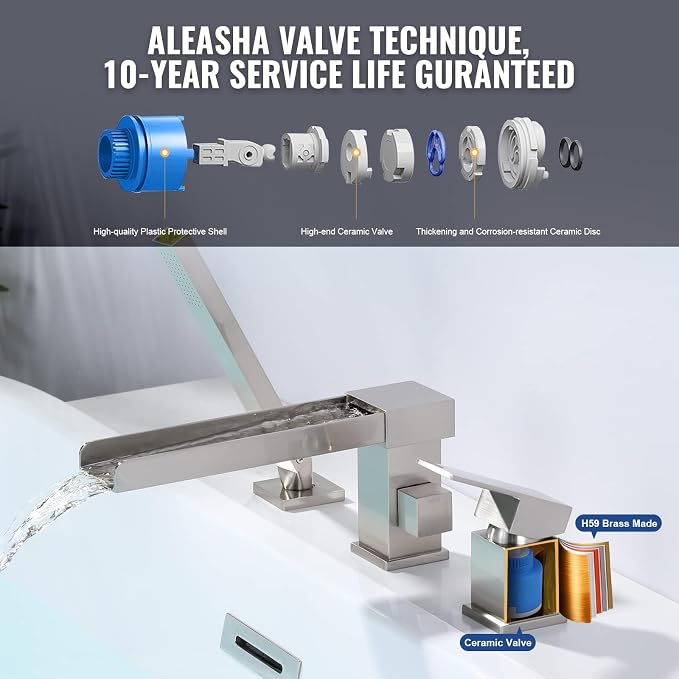 Waterfall Roman Tub Filler Faucet, Deck Mount Bathtub Filler - Image 4