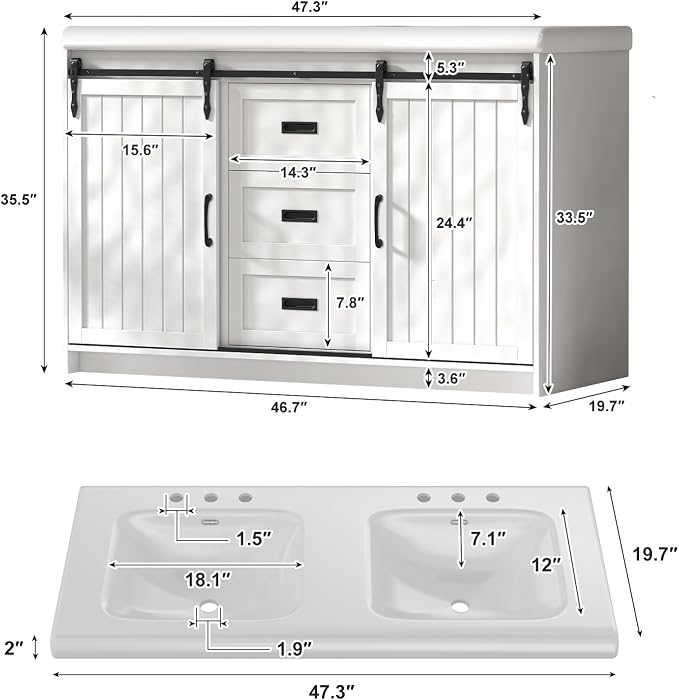 47'' Bathroom Sink Vanity Combo, Large Freestanding Double Bath Vanity Sink Set - Image 2