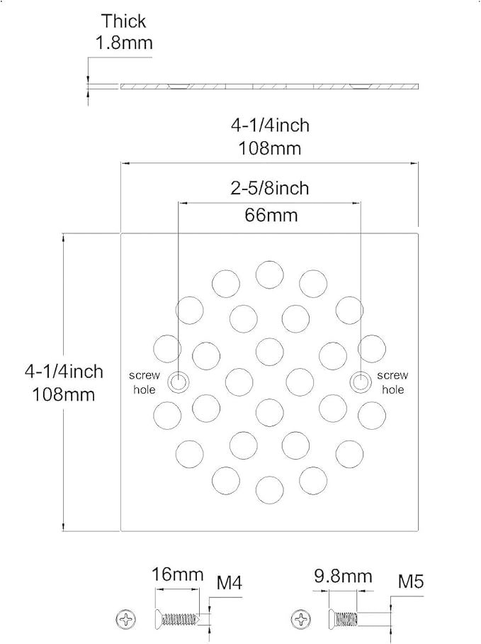Square Style 4-1/4 inch Screw-in Shower Drainer Cover Floor Drainer Grates - Image 4