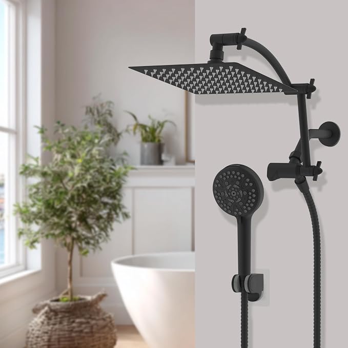 Hibbent All Metal Shower Head, 10 Sprays, Showerhead Holder, Matte Black - Image 9