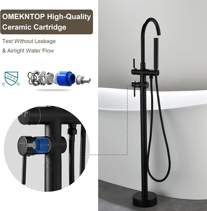 Freestanding Bathtub Faucet, Matte Black Floor Mount Tub Filler, Modern - Image 5