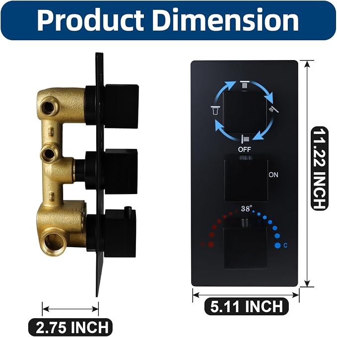 HOMEDEC Solid Brass 4 Ways Shower Diverter Valve, Thermostatic 3 Handles - Image 5
