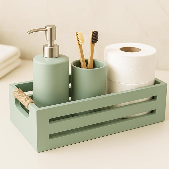 Toilet Paper Storage Box with Handles, Wooden Wicker Toilet Tank Basket - Image 4