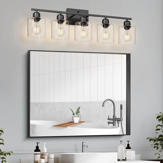 Modern 5 Light Bathroom Vanity Light, 31 inch Black Bathroom Lights Fixtures - Image 7
