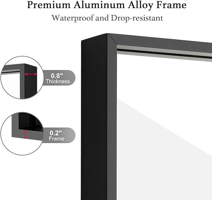 20x36 Inch Black Bathroom Mirror, Copper-Free Mirror, Aluminum Alloy Frame - Image 4