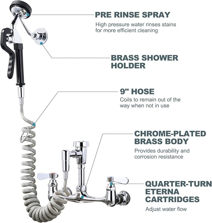 Pet Grooming Faucet, Wall Mount 8" Centers Mixing Faucet, Brass Pet Grooming - Image 4