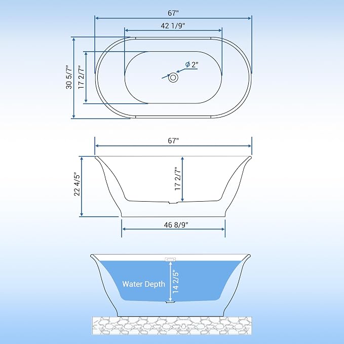 67 in Freestanding Acrylic Bathtub, Luxury Oval-Shaped Soaking Tub, Modern - Image 3