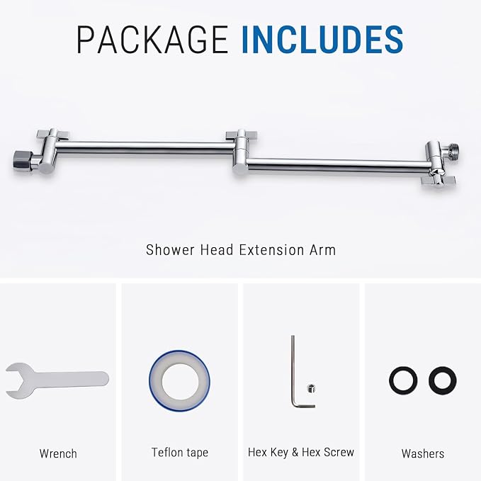 G-Promise 18 Inch Shower Head Extension Arm, Solid Brass Height & Angle - Image 6