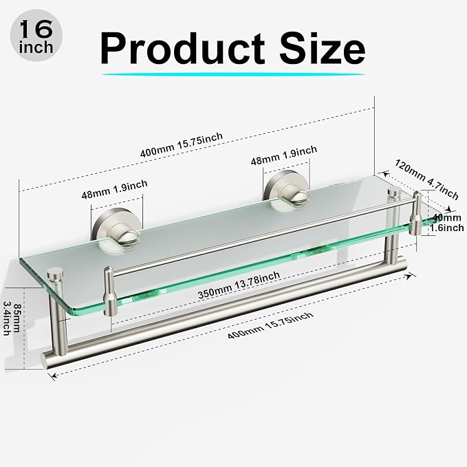 Floating Tempered Glass Bathroom Shelf - Image 3