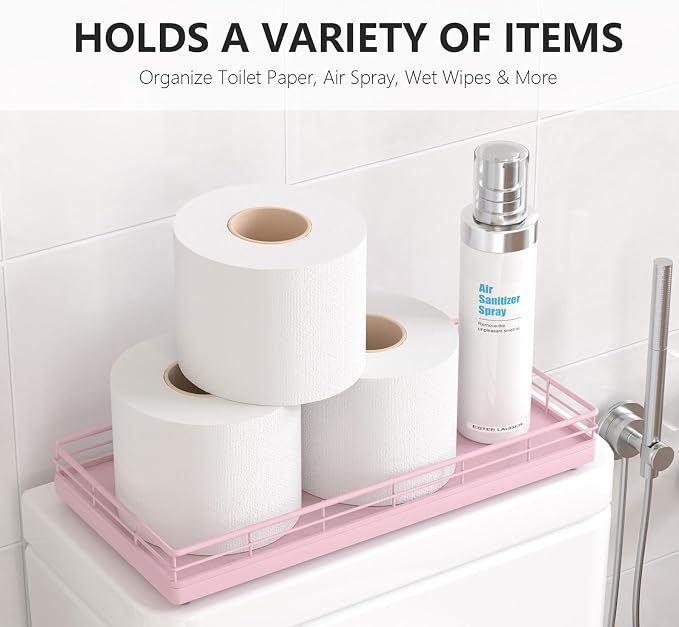 Toilet Tank Tray Organizer – Oak Wood Bathroom Counter Basket - Image 2