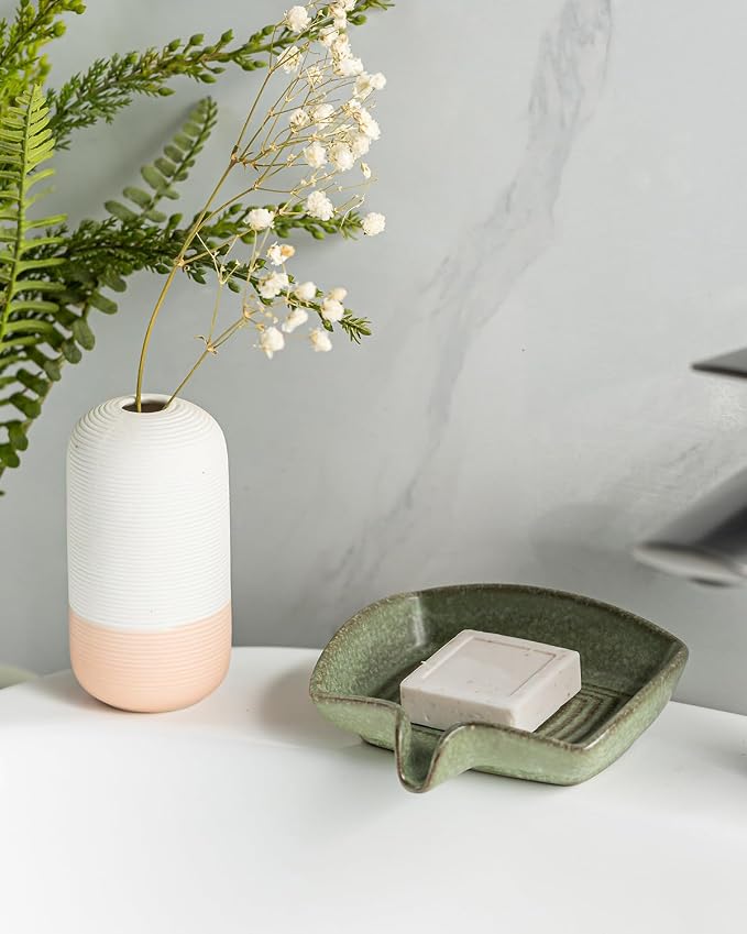 Self Draining Soap Dish, Ceramic Drain Soap Holder Waterfall Design Soap Saver - Image 8