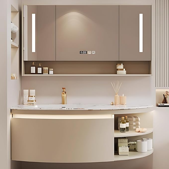46IN Floating Bathroom Vanity, Wall Mounted Wood Sink Cabinet by TIZAZOFashionHome