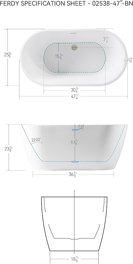 FerdY 47" Bali Acrylic Freestanding Bathtub - Image 9
