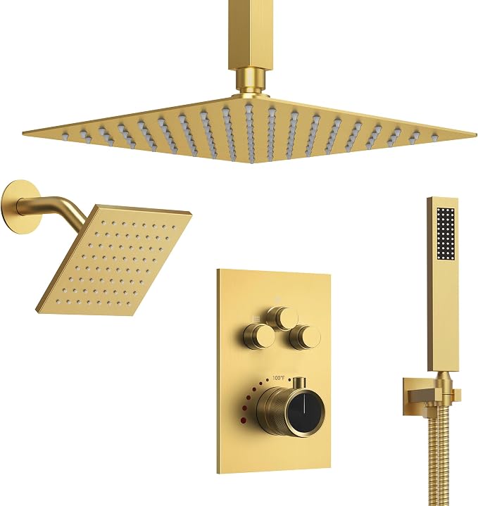 Ceiling Mount 12" High-Pressure Rainfall Shower Faucet, Dual Rainfall Shower by EVERSTEIN