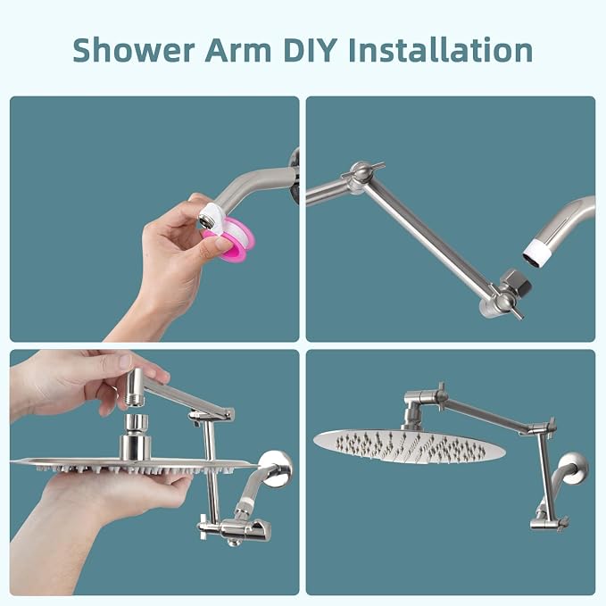 iFealClear All Metal 16" Shower Head Extension Arm, Solid Brass Shower Head - Image 7