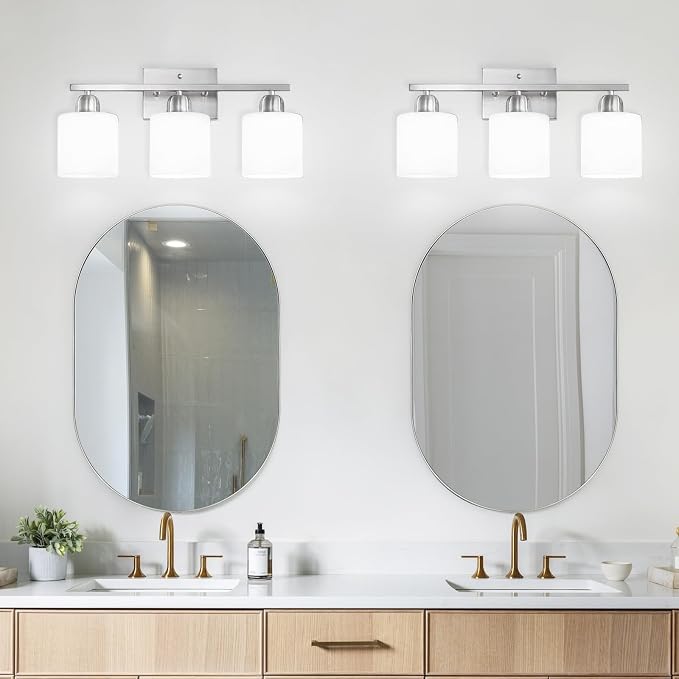 Brushed Nickel Bathroom Light Fixture, 3 Light Vanity Lights - Image 7