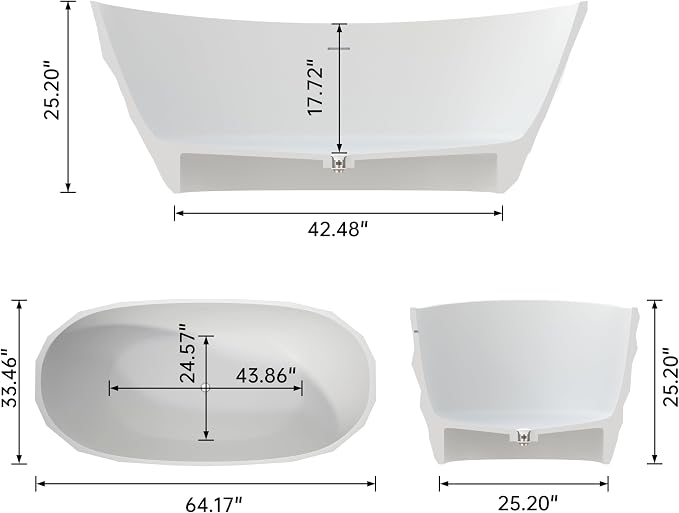 64'' Stone Resin Solid Surface Freestanding Bathtub, Modern Elegant Design - Image 2