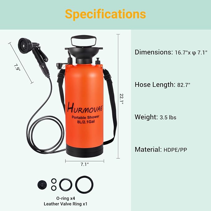 2.1 Gallon/8L Portable Shower–10 Spray Modes, Nylon Insulated Sleeve & No - Image 3