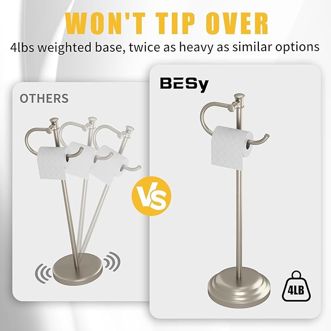 BESy Toilet Paper Holder Stand SUS 304 Free Standing Bathroom Tissue Holder - Image 5