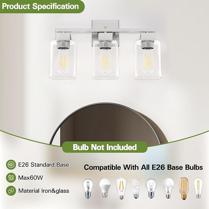 Espird Brush Nickel Bathroom Vanity Light - Image 6